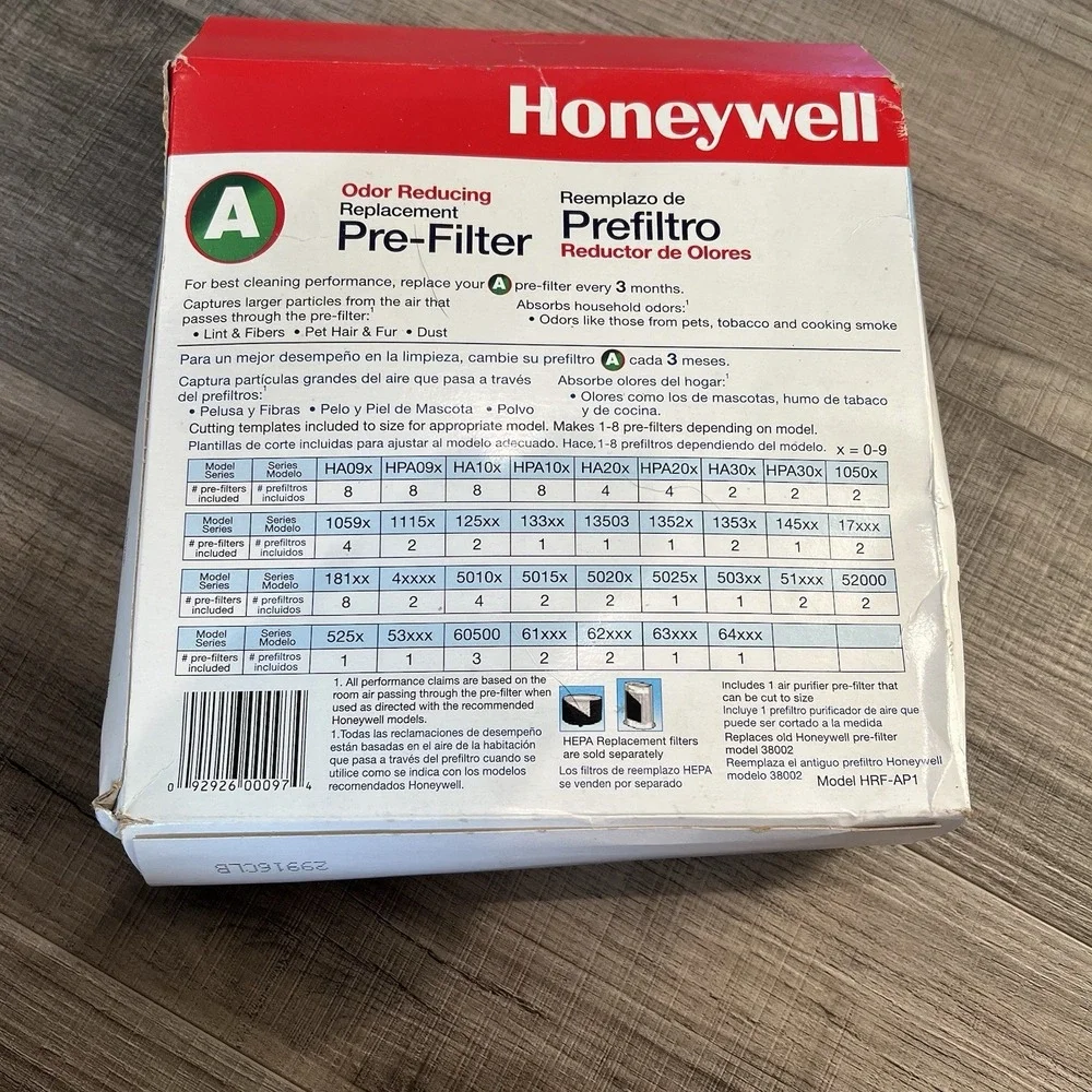 Honeywell Air Purifier Pre-Filter A Odor Reducing Replacement Large HRF-AP1
